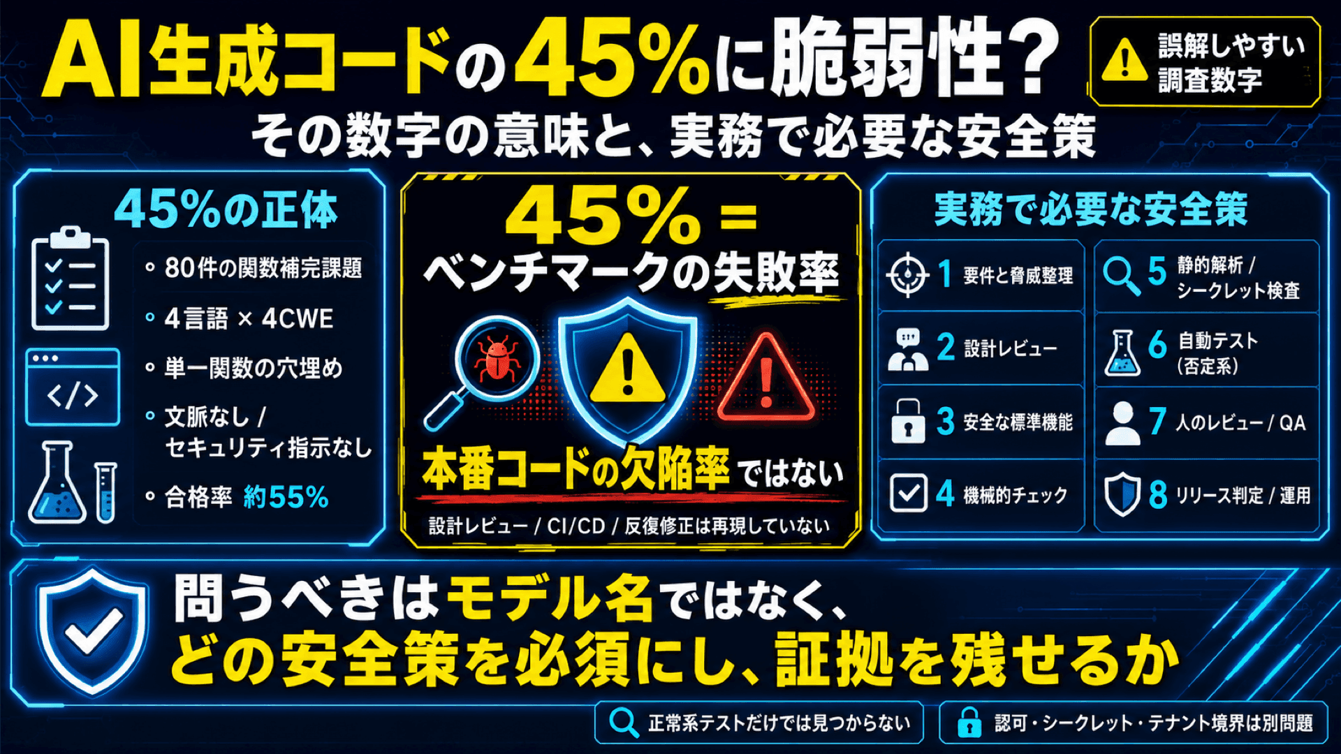 「AI生成コードの45%に脆弱性」は何を意味するのか？ 調査条件と実務で必要な安全策